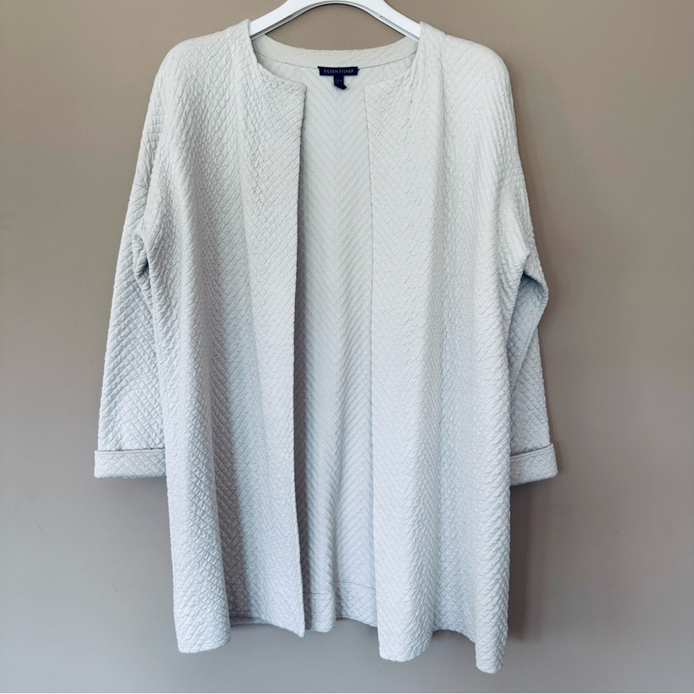 Eileen Fisher Silk Organic Cotton Jacket Cardigan Women S Ivory Bone Jacquard